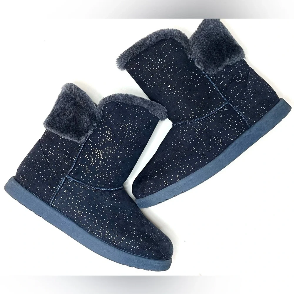 Roebuck & Co Girls Pull On Glitter Faux Fur Lined Winter Boots Sz 5
